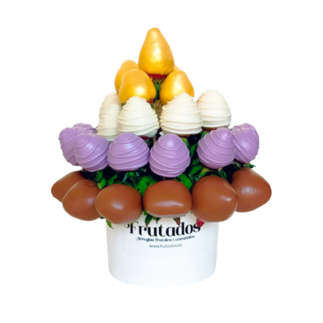 Bouquet Tentación lila-Ramo de fresas con chocolate.