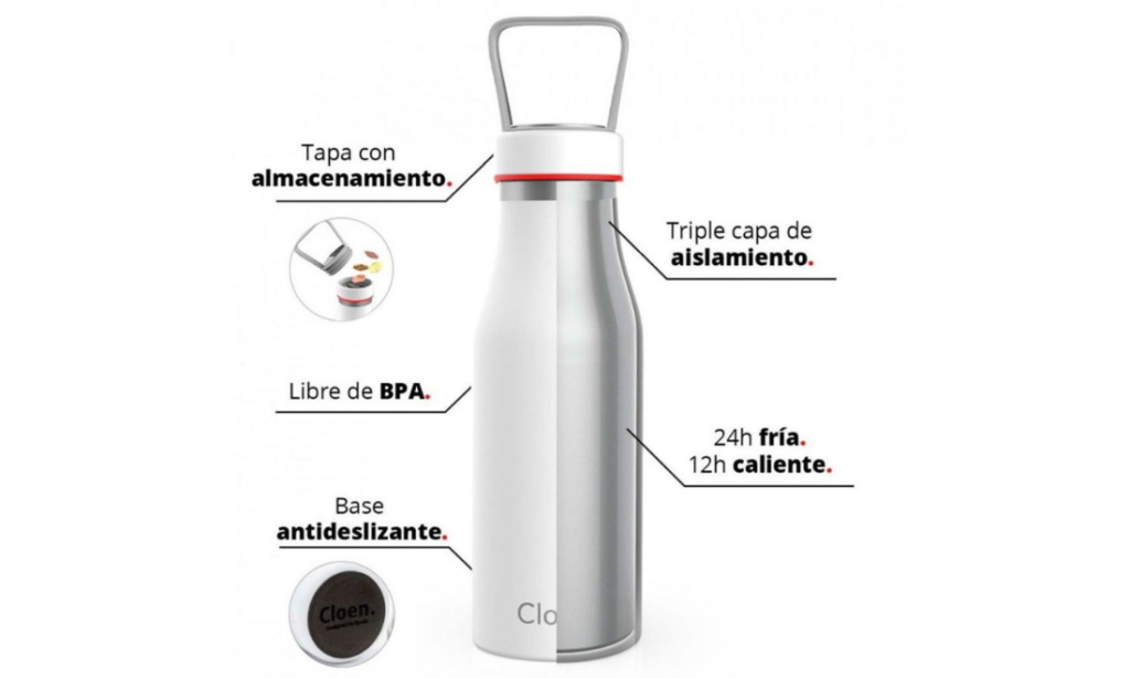 Botella térmica blanca de triple aislamiento. 500 ml - Cloen