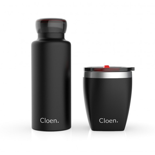 Set oficina: botella térmica y Mug. Marca Cloen, color negro