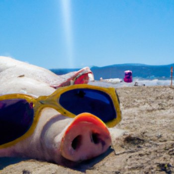 Cerdo tomando el sol con gafas