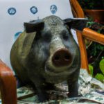 Cerdo sentado en silla con dinero