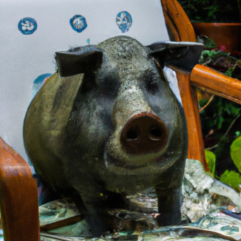 Cerdo sentado en silla con dinero
