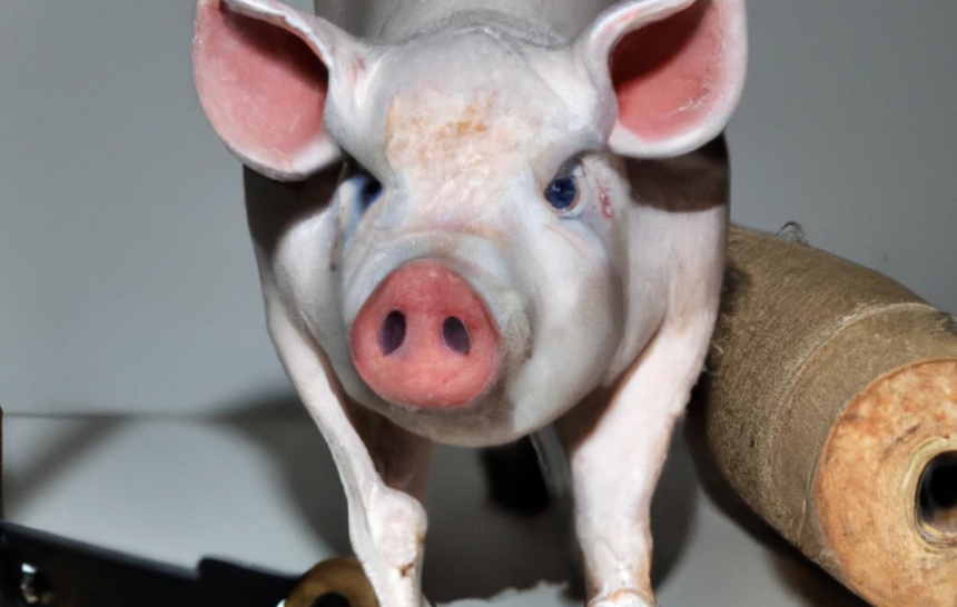 224 Cerdo serio con un sacacorchos