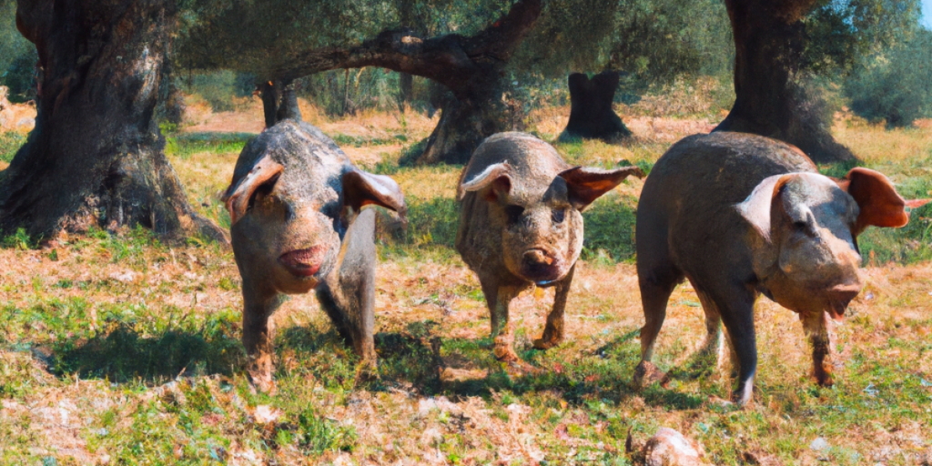Cerdos en un campo de olivas de Jaén