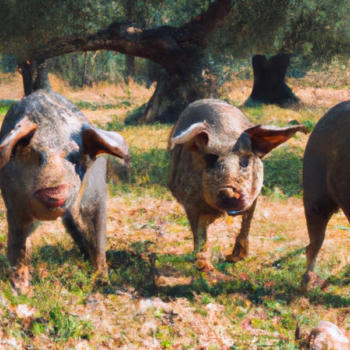 Cerdos en un campo de olivas de Jaén