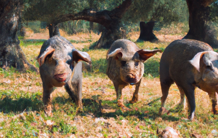 Cerdos en un campo de olivas de Jaén Cerdos en un campo de olivas de Jaén