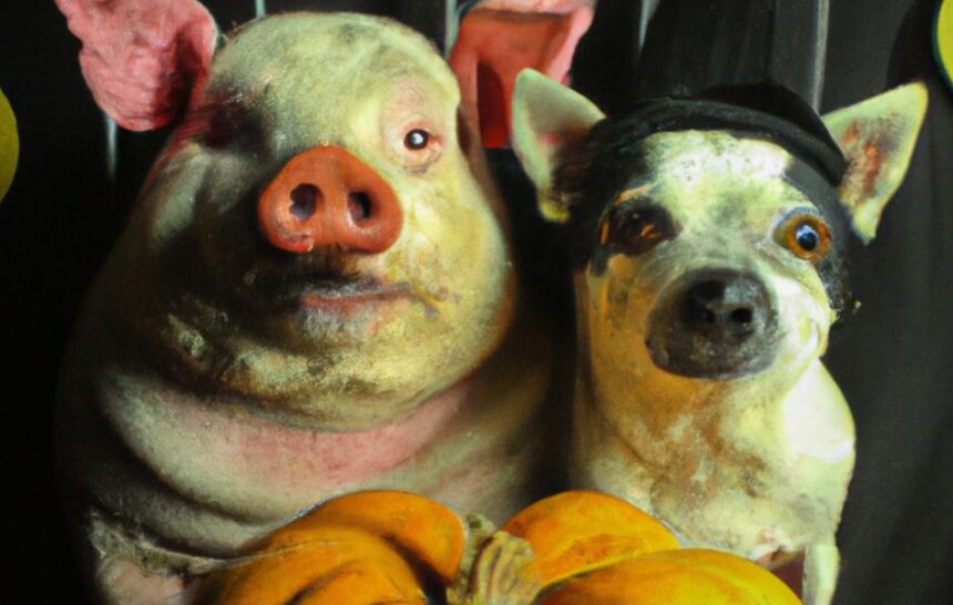 Diseño sin título (21) Cerdo con perro Halloween