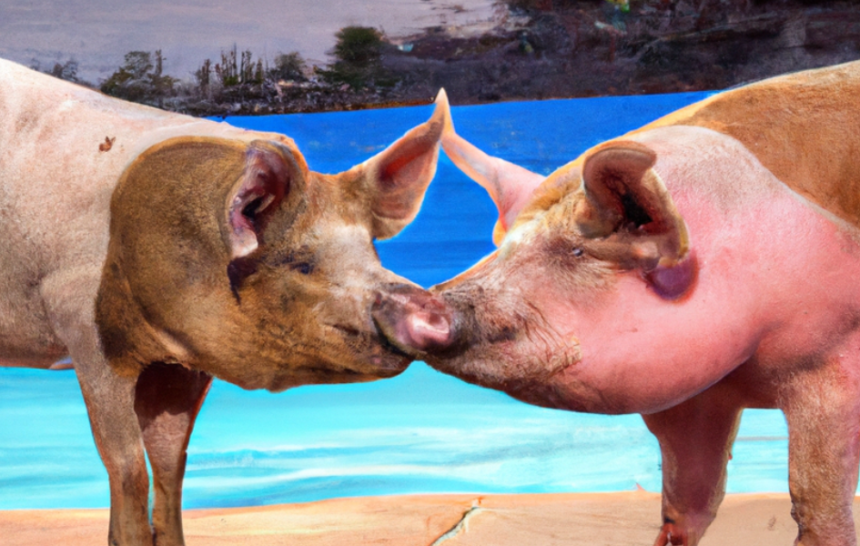 Diseño sin título (82) Cerdo y jabali dandose beso en la piscina