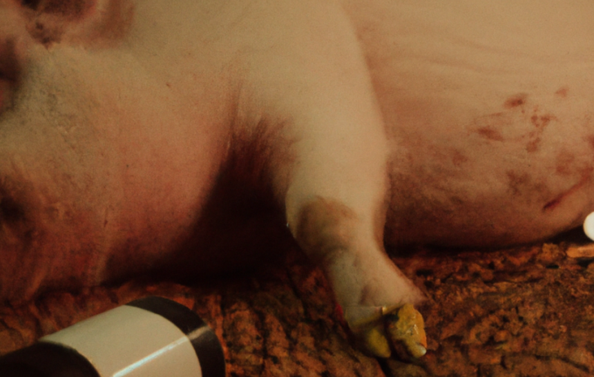 Cerdo tirado con botella de vino Cerdo tirado con botella de vino