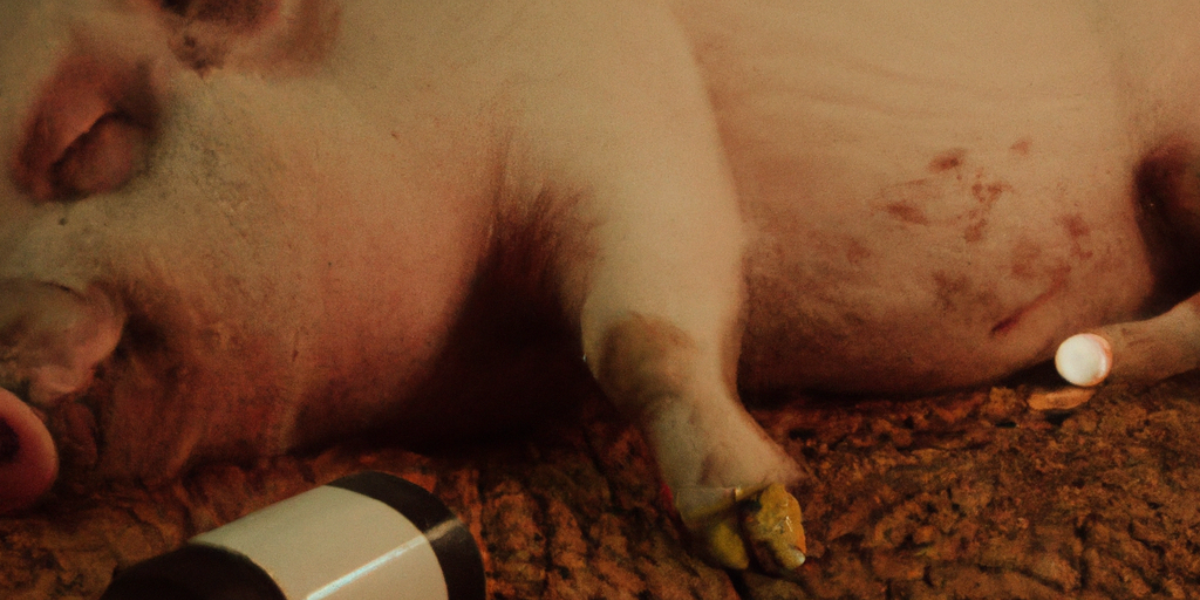 Cerdo tirado con botella de vino
