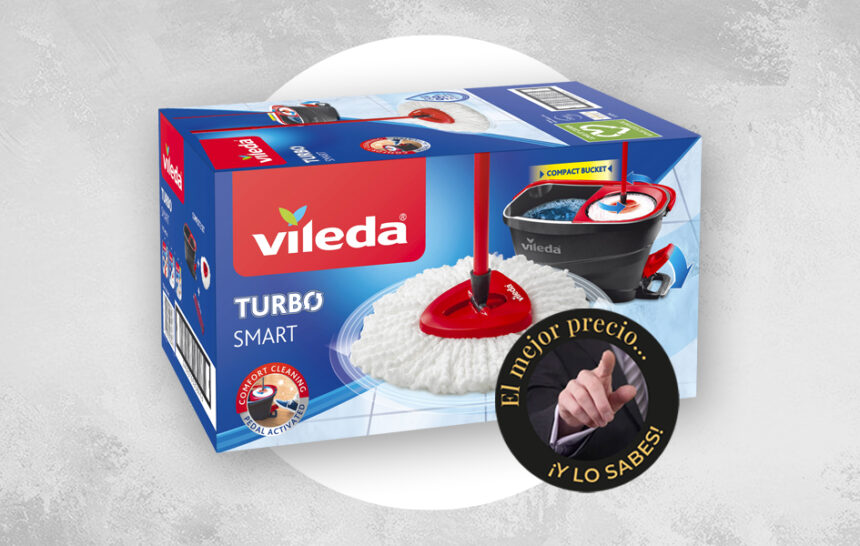 Vileda Turbo smart Fregona Vileda Turbo Cubo con escurridor (palo y recambio microfibras)